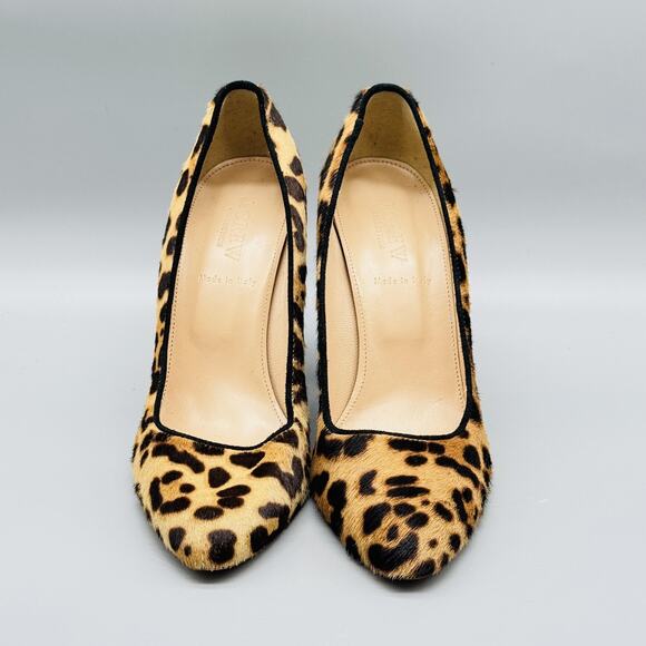 J Crew Shoes Womens 6.5 Brown Black Calf Hair Pump Leopard Print Chunky Heel - Picture 4 of 11